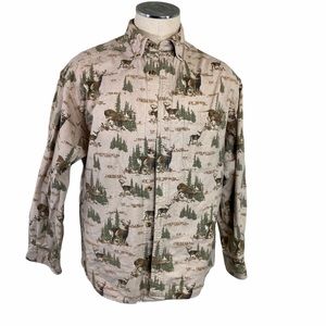 Cabelas L deer print flannel button down shirt